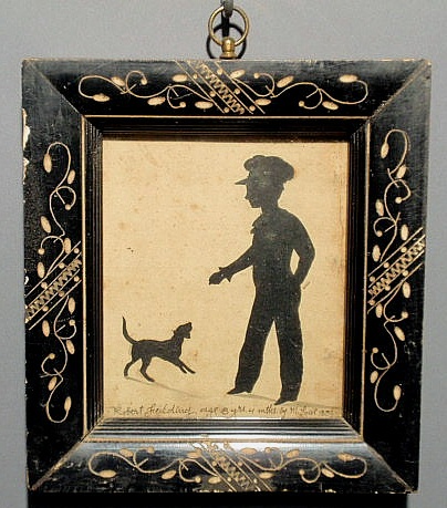 Appraisal: Framed cutout silhouette of a boy and his dog signed