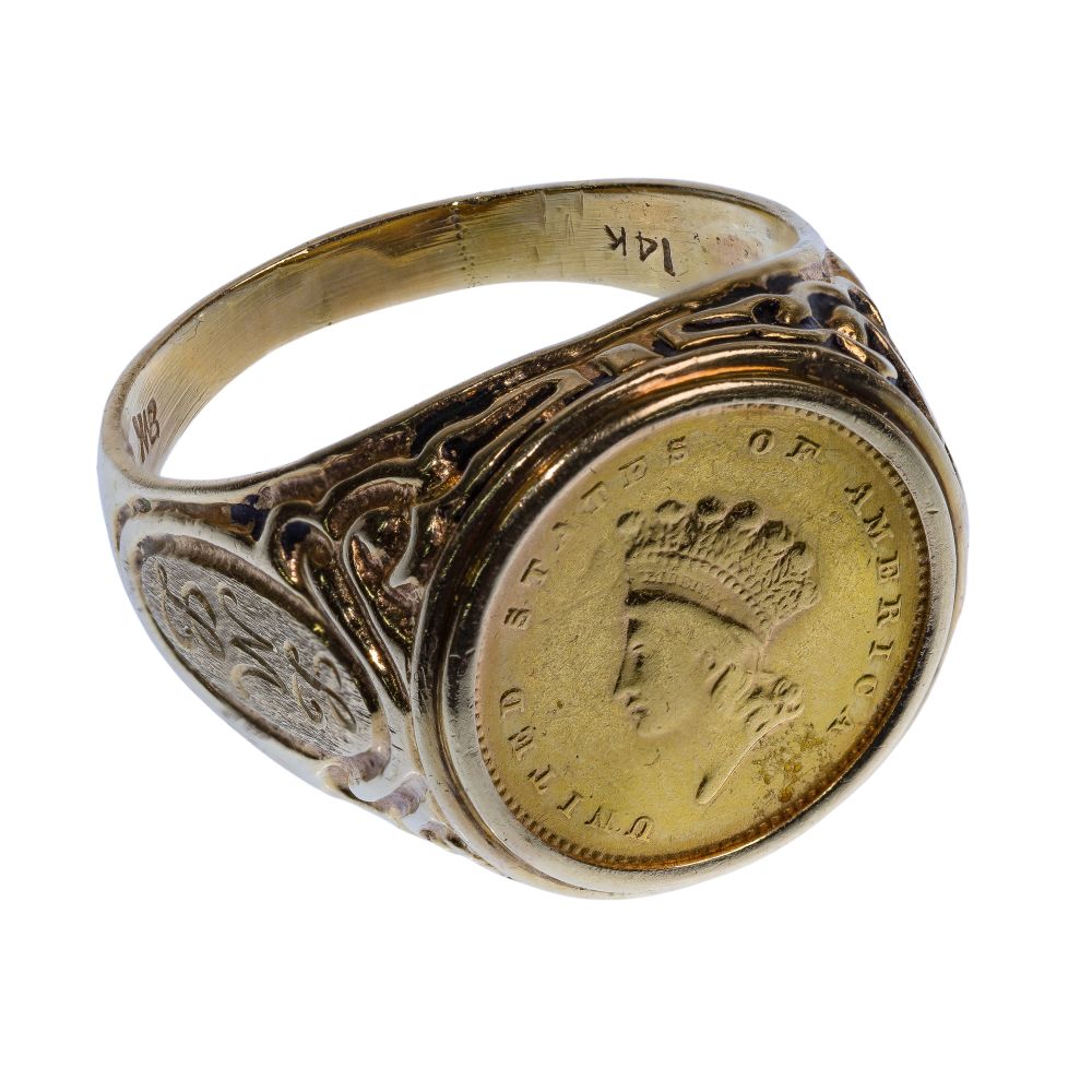 Appraisal: GOLD COIN IN K YELLOW GOLD SETTING RINGCoin set in