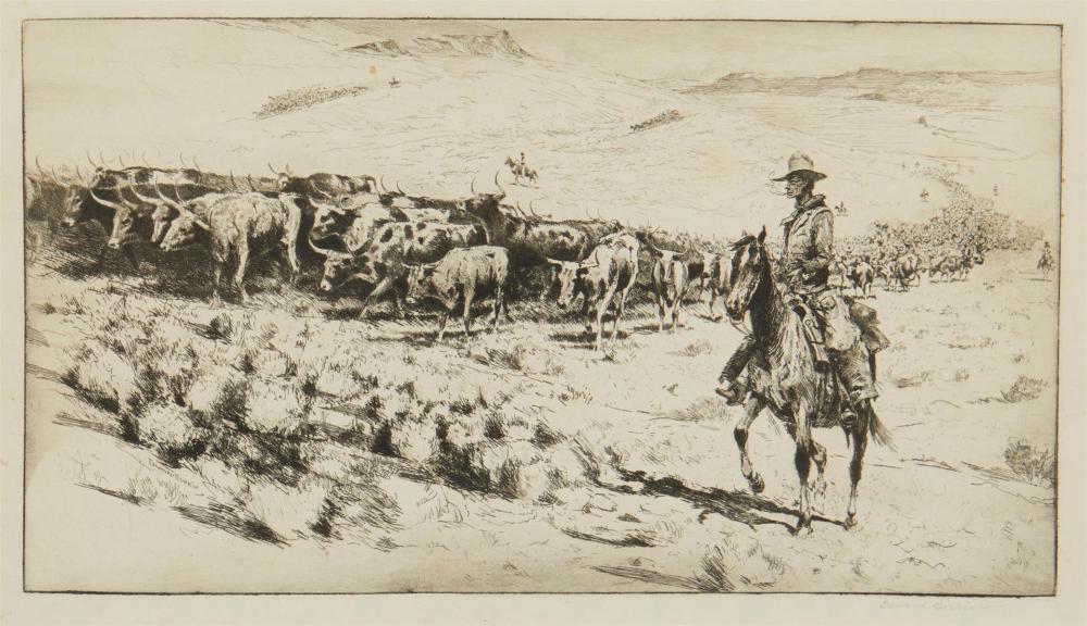 Appraisal: Edward Borein - Trail Herd No Etching and drypoint on