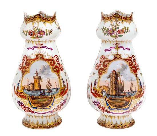 Appraisal: A Pair of Dresden Painted Porcelain Vases Height inches A