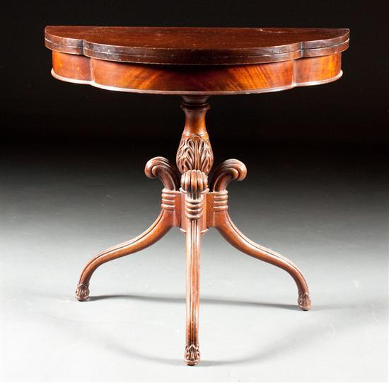 Appraisal: Hepplewhite style mahogany shaped-front flip-top games table mid th century