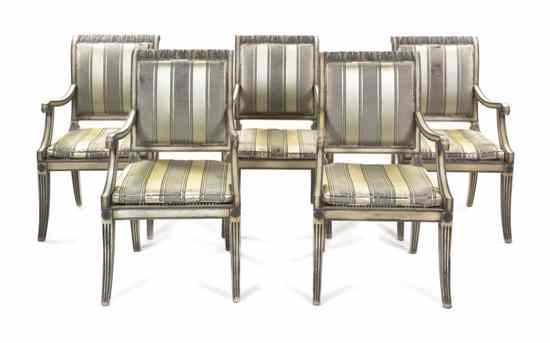 Appraisal: A Set of Ten Silvered Open Armchairs each having an