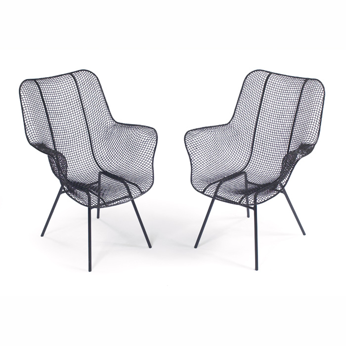 Appraisal: Russel Woodard lounge chairs pair s high back forms with