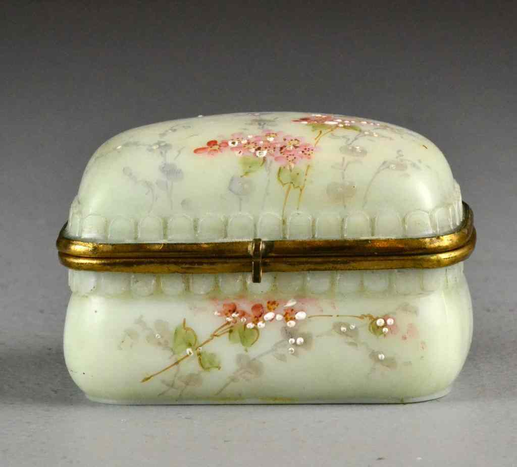 Appraisal: Floral Porcelain Trinket Box - possibly WavecrestHinged polychrome painted porcelain