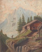 Appraisal: Mountain Landscape ca th Century Primitive style oil on board