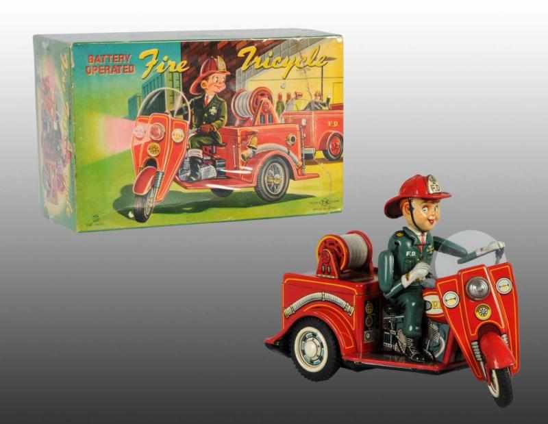 Appraisal: Tin Fire Dept Motorcycle Battery-Opearted Toy Description Japanese Working Made