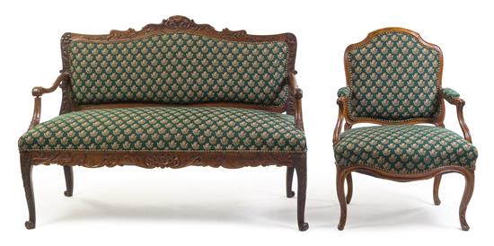 Appraisal: Sale Lot A Louis XV Style Oak Settee and Fauteuil