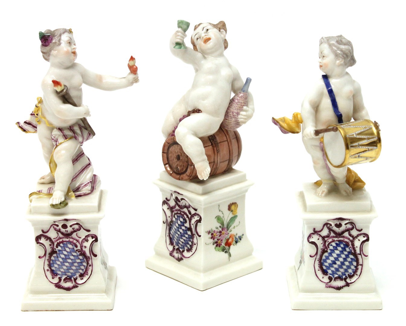 Appraisal: A set of three Nymphenburg porcelain figures of putti early