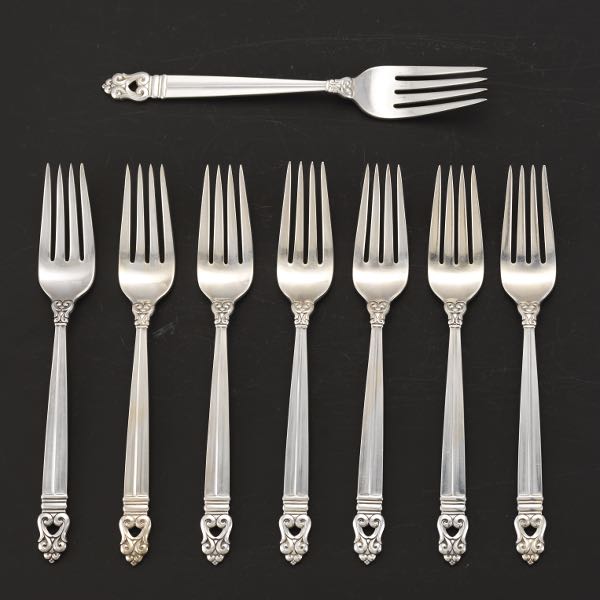 Appraisal: EIGHT INTERNATIONAL STERLING FORKS ROYAL DANISH PATTERN Sterling silver forks