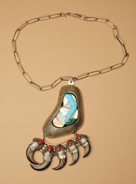 Appraisal: Turquoise Shell Coral Bear Claw Pendant Circa s- s Attributed