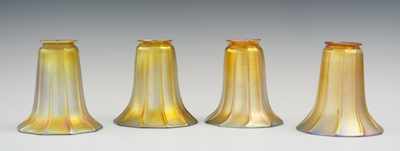 Appraisal: Four Signed Quezal Glass Shades Flared form with ribbed body