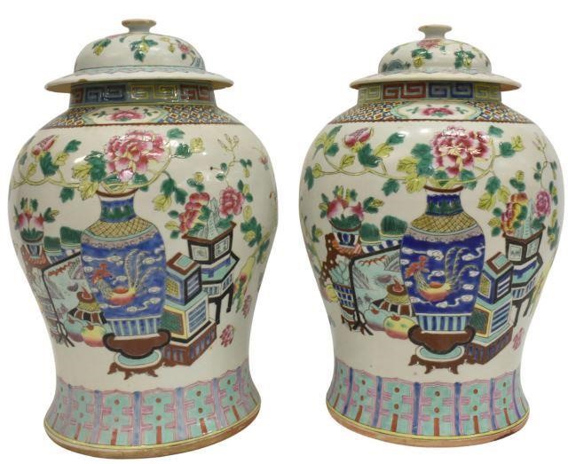 Appraisal: lot of Chinese famille rose porcelain lidded temple jars having