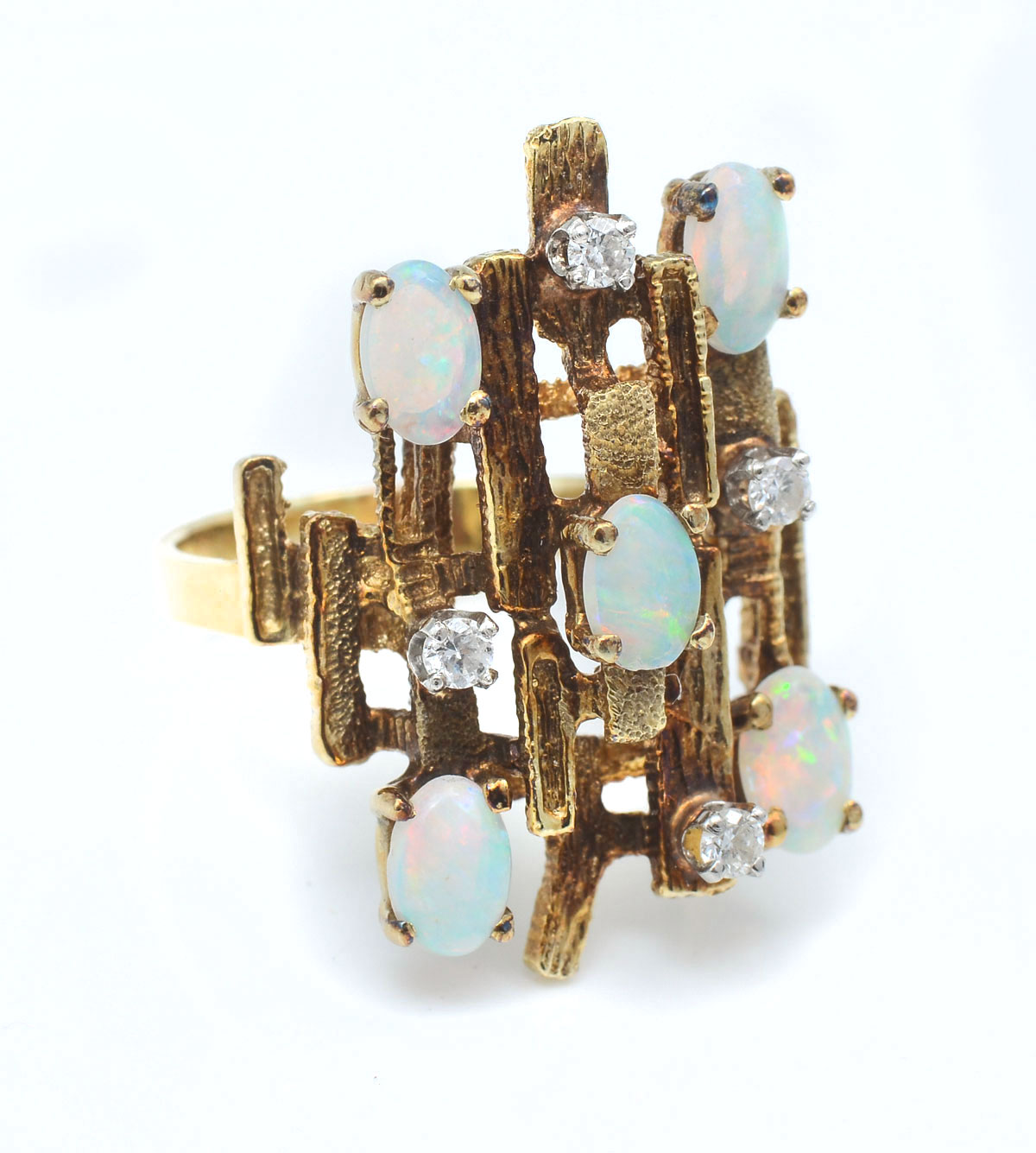 Appraisal: K OPAL DIAMOND RING K yellow gold ring contains round