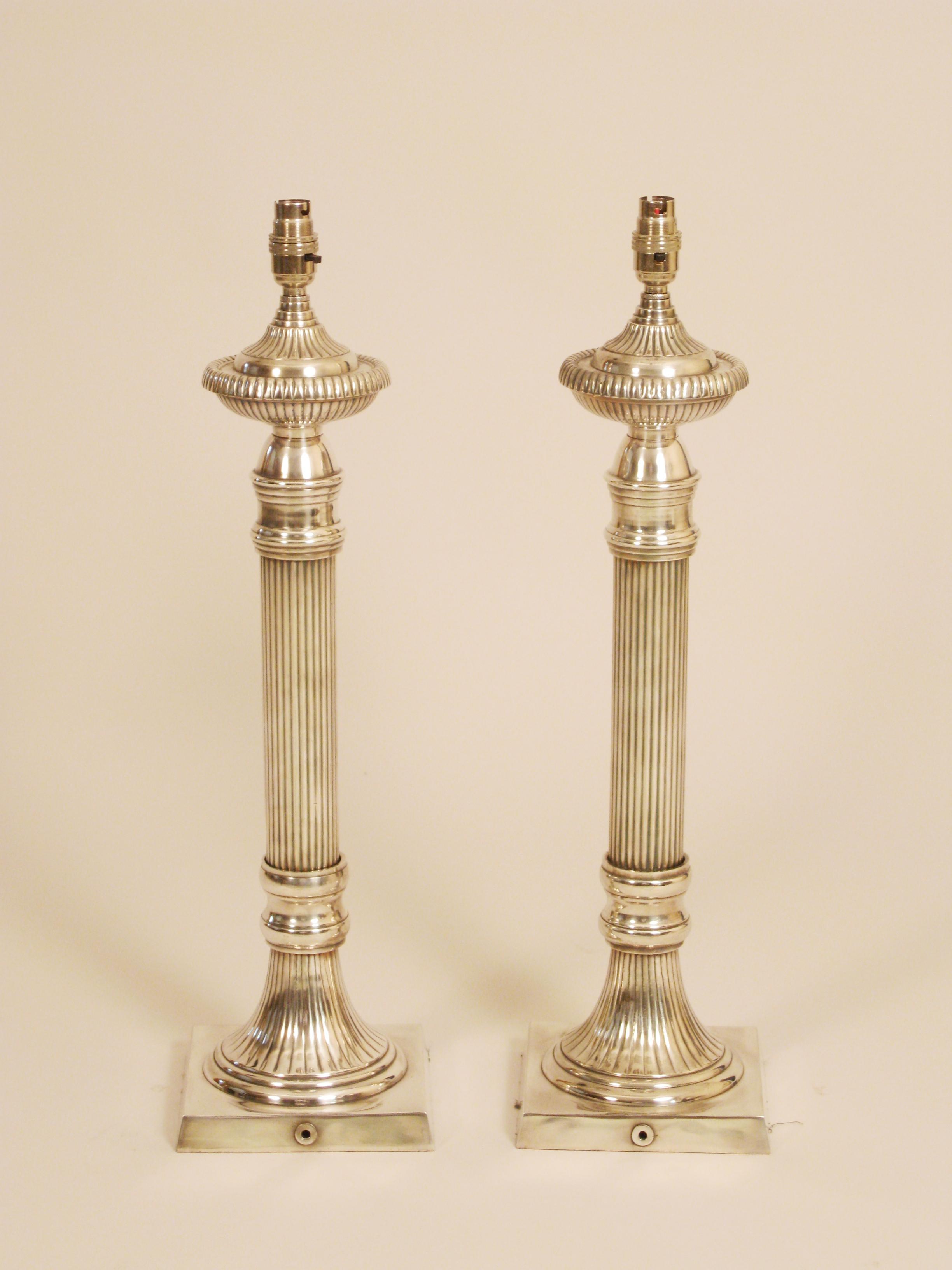 Appraisal: Pair of EP Table Lamps with fluted columns on square