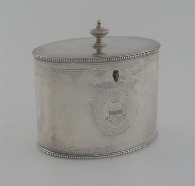 Appraisal: A George III oval tea caddy with bead borders and