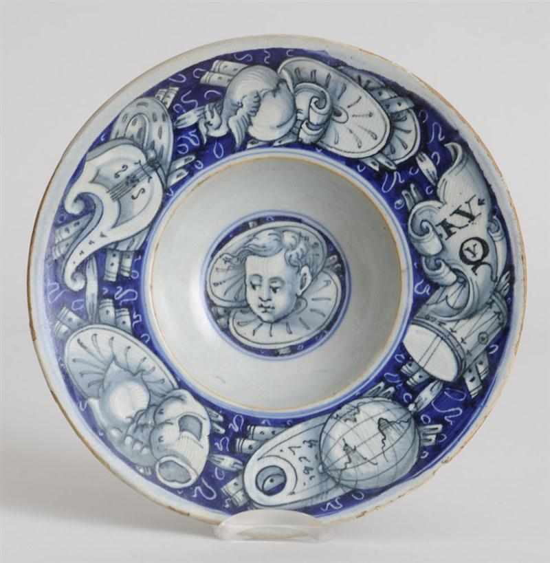 Appraisal: ITALIAN TIN-GLAZED EARTHENWARE BLUE AND WHITE SMALL BASIN Centered by