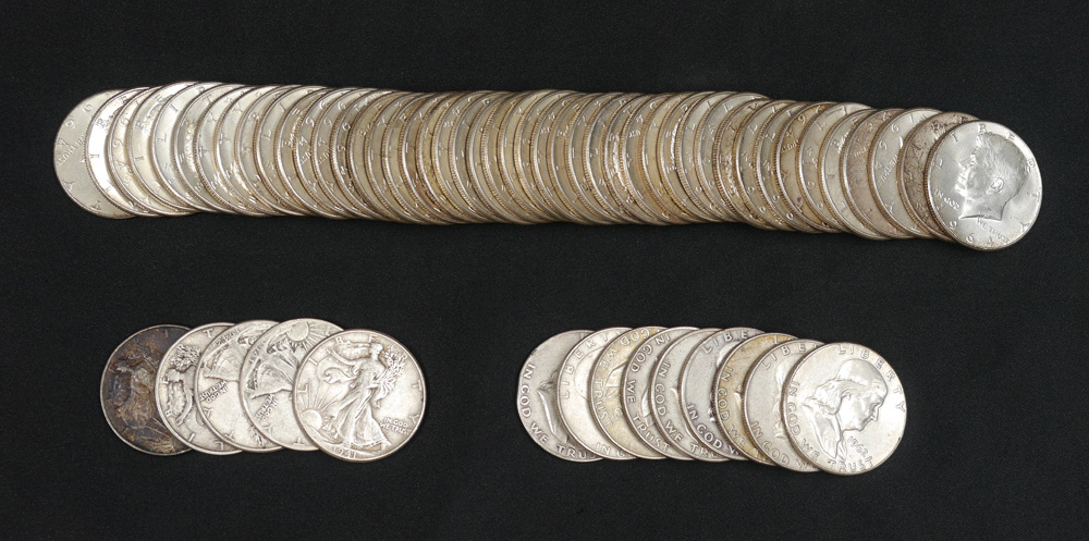 Appraisal: COLLECTION OF U S SILVER HALF DOLLARS Assorted dates and