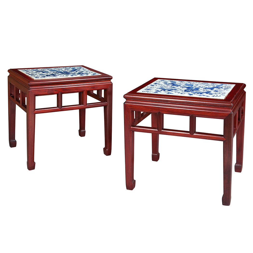 Appraisal: Two Chinese Porcelain Inlay Rosewood Tables th th Century Each