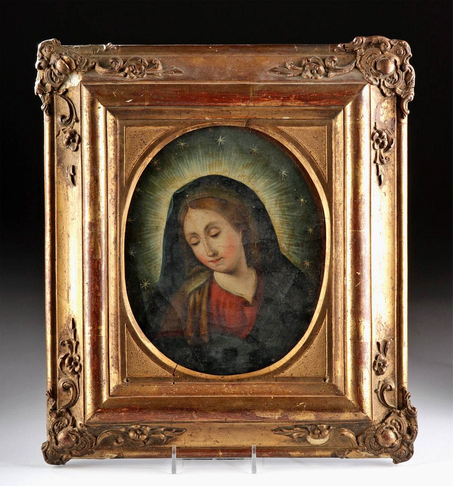 Appraisal: Framed th C Mexican Painting of Madonna in Glory Originally