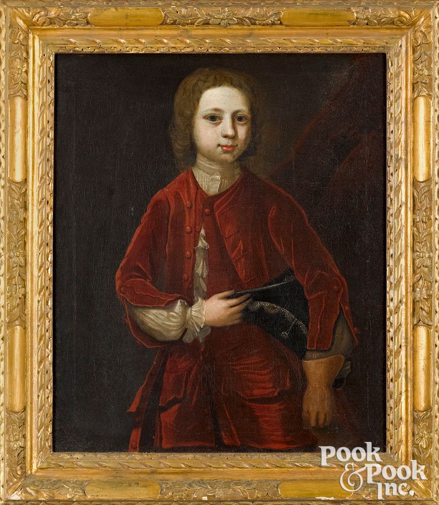 Appraisal: English oil on canvas portrait of a boy English oil