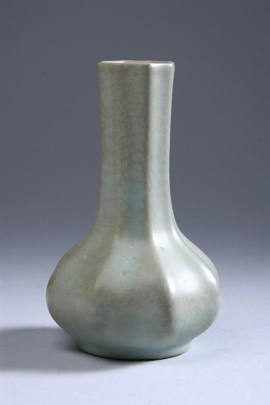 Appraisal: CHINESE CELADON PORCELAIN VASE Qing Dynasty With elongated octagonal neck