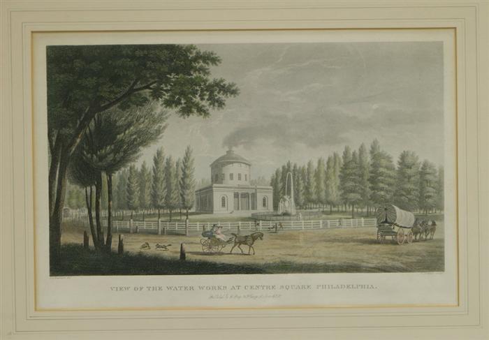 Appraisal: Hand-colored etching View of the Water Works at Centre Square