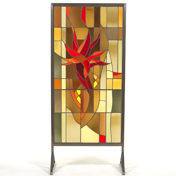 Appraisal: IRENE STEIN STAINED GLASS BIRD OF PARADISE FLOWER PANEL H