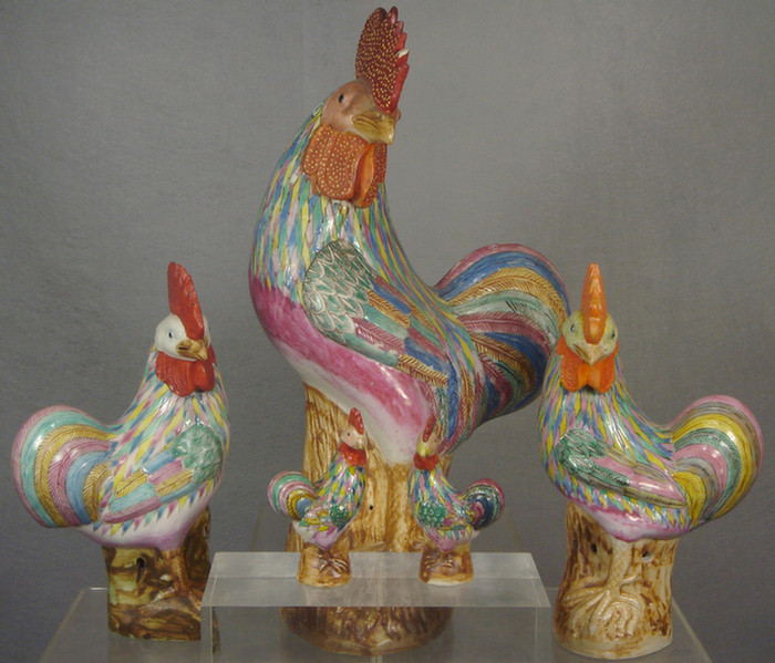 Appraisal: Chinese export porcelain Famille Rose lot of roosters to include