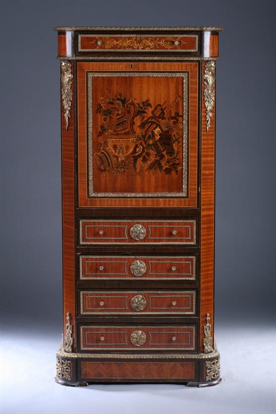 Appraisal: LOUIS XVI STYLE MARQUETRY INLAID SECRETAIRE A ABATTANT th century