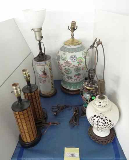 Appraisal: Lot six misc Asian porcelain and wood lamps