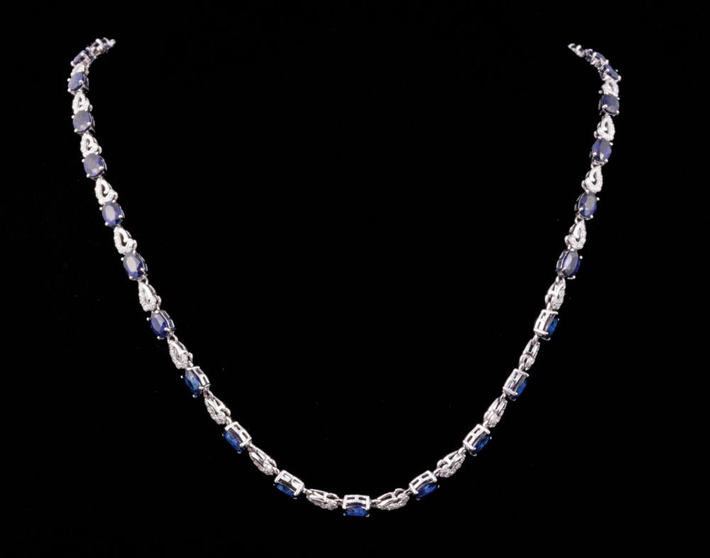 Appraisal: White Gold Sapphire and Diamond Necklace prong set oval mixed