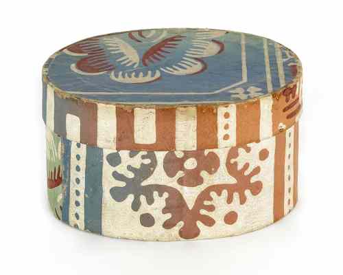 Appraisal: Oval wallpaper box th c with floral decoration on a