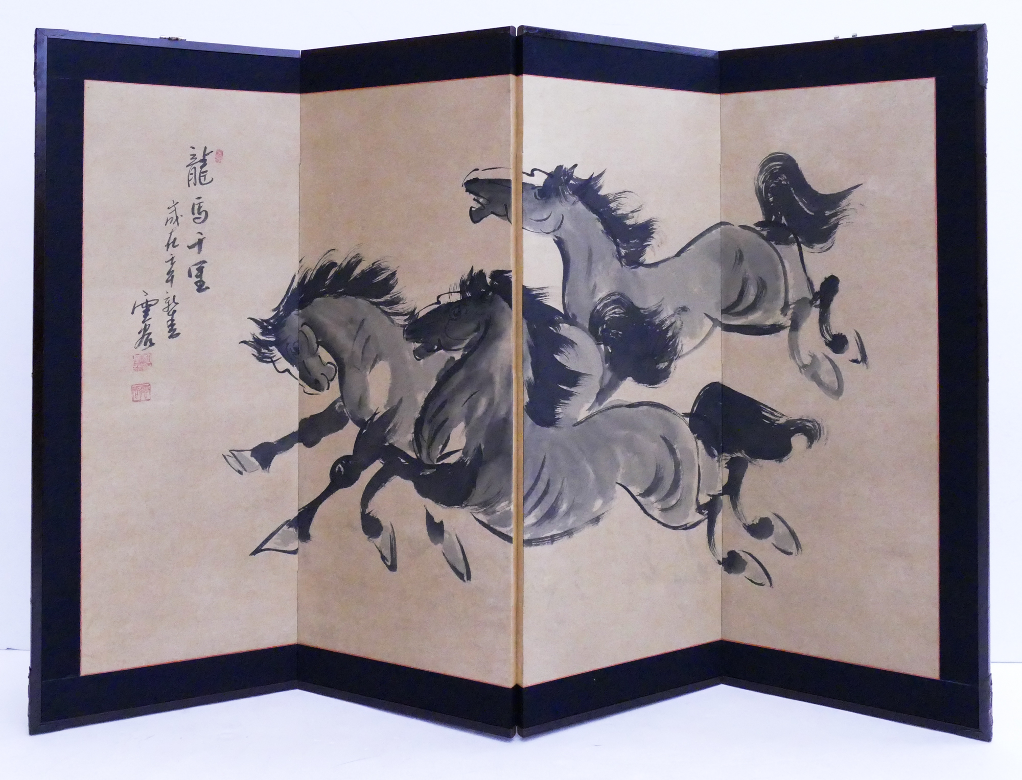 Appraisal: Japanese Painted Panel Screen- Running Horses- x ''