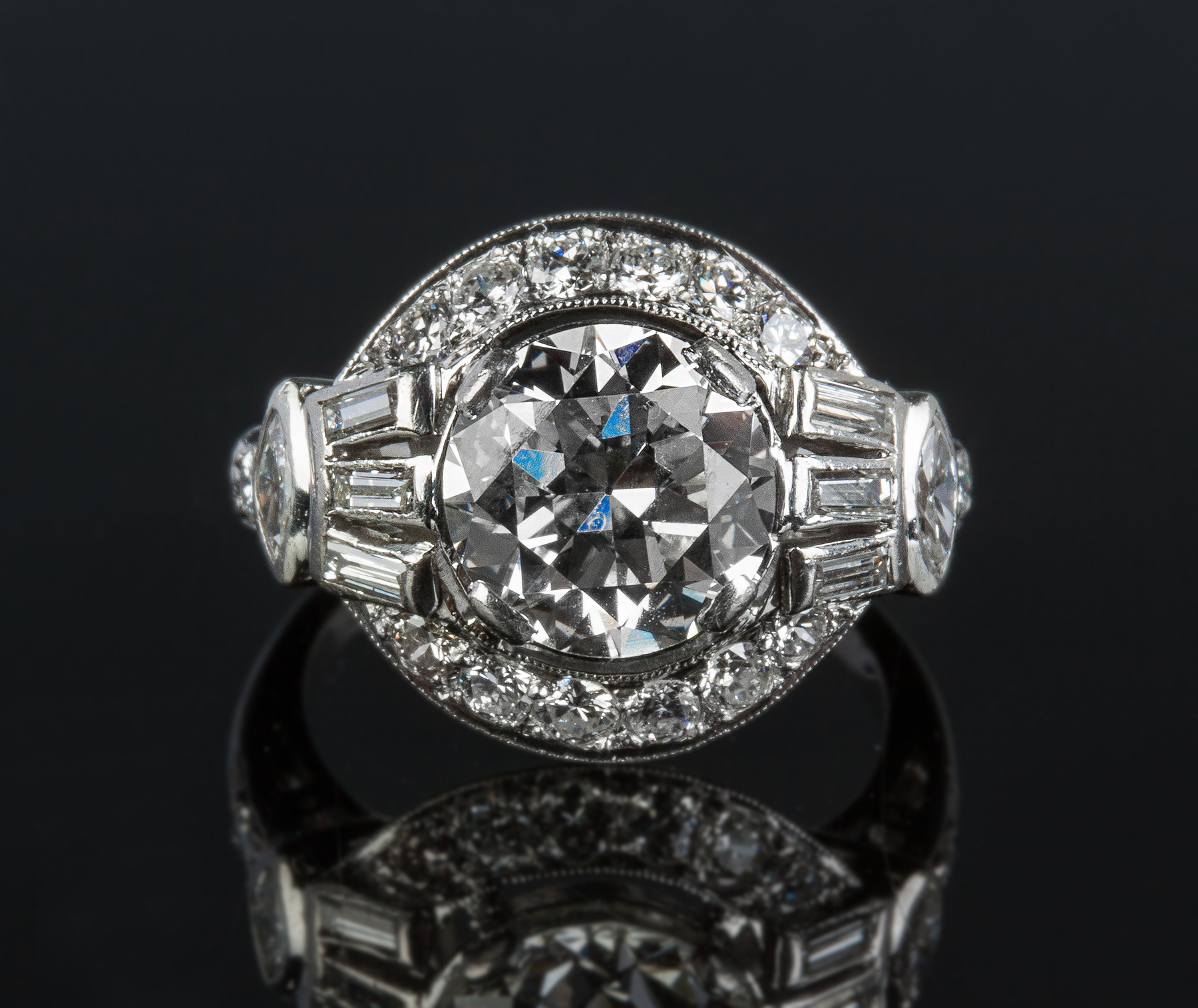 Appraisal: Ladies Platinum and Diamond Vintage Ring Center transition cut diamond