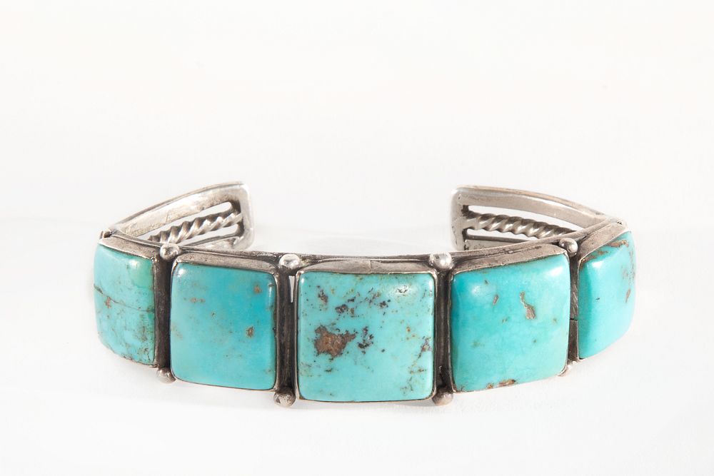 Appraisal: A Navajo Five Stone Turquoise and Silver Cuff ca Navajo