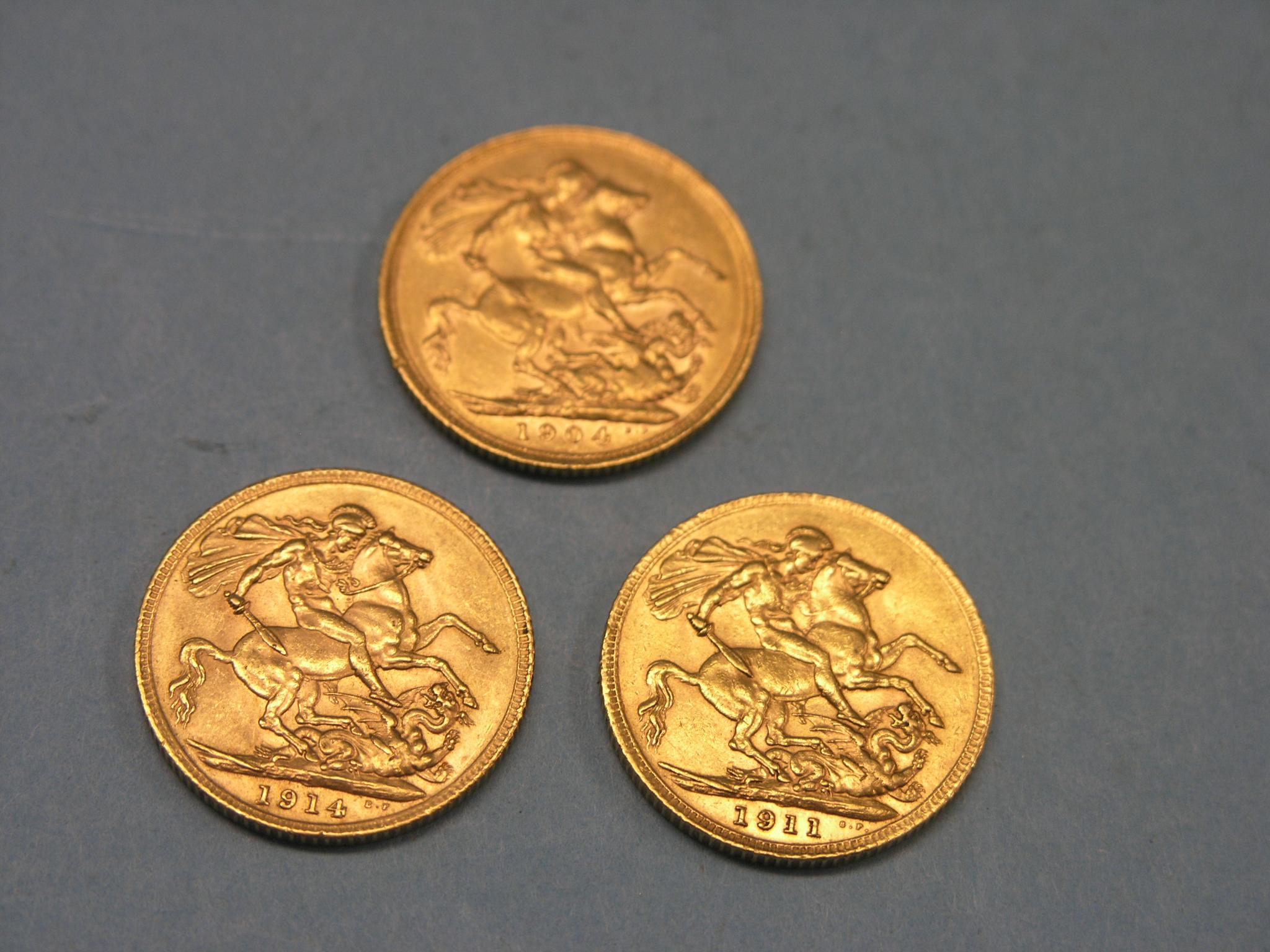 Appraisal: Three gold Sovereigns former Melbourne mint