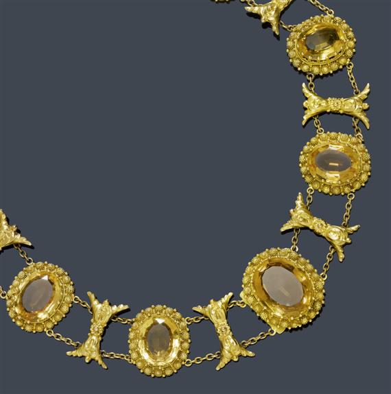 Appraisal: CITRINE AND GOLD NECKLACE ca Yellow gold Fancy necklace of