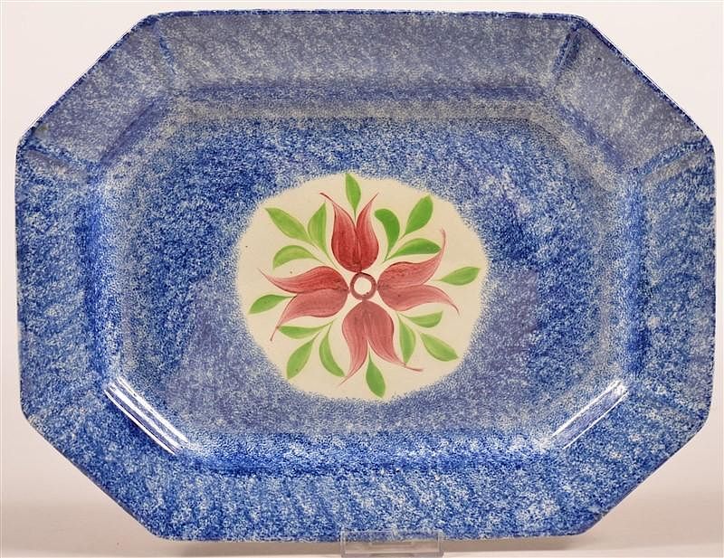 Appraisal: Blue Spatter Cluster of Buds Pattern Platter Blue Spatter Cluster