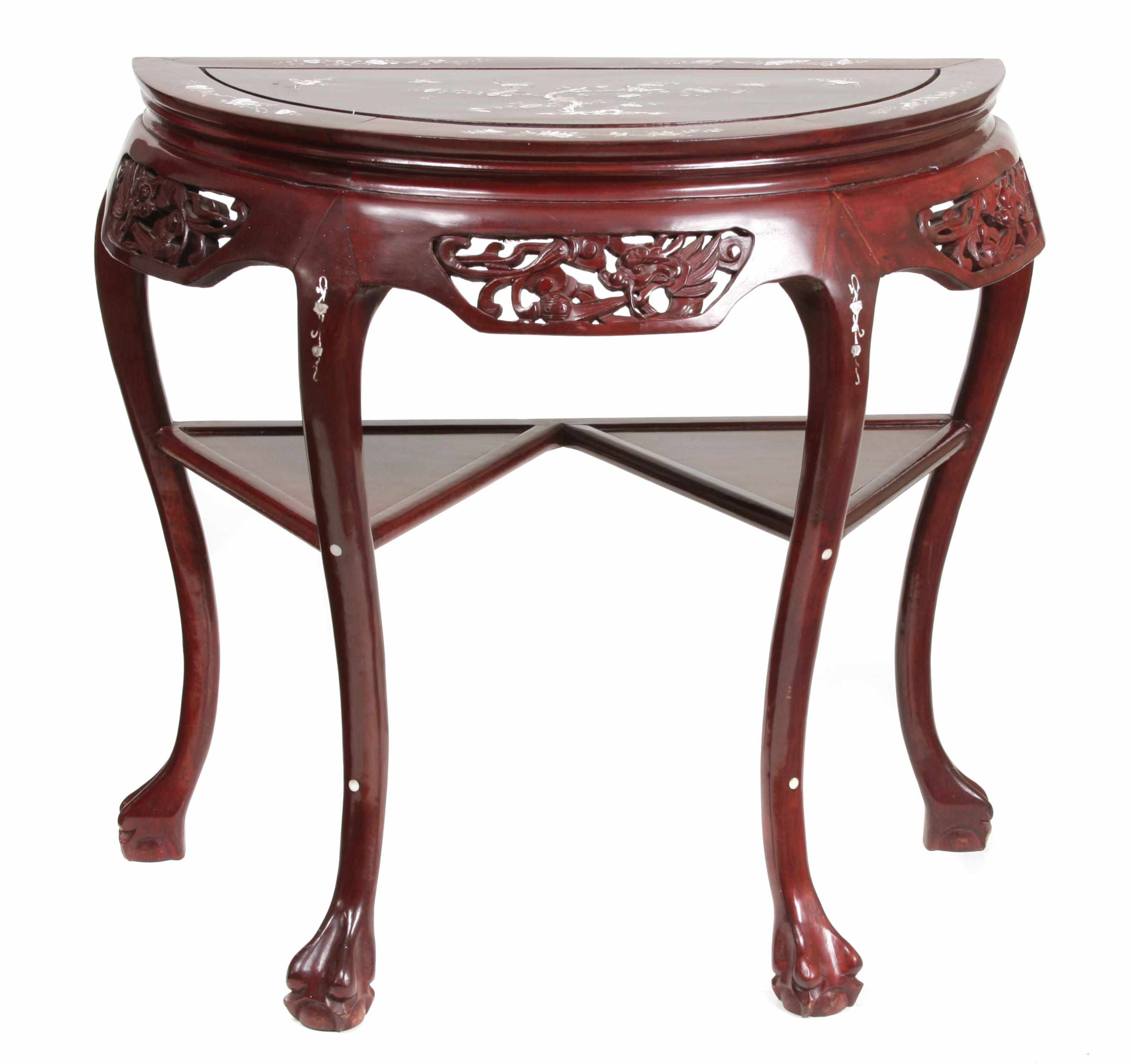 Appraisal: A Chinese mother of pearl inlaid rosewood console table th