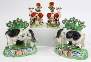 Appraisal: lot of English Staffordshire pearlware bocage figural groups depicting cows