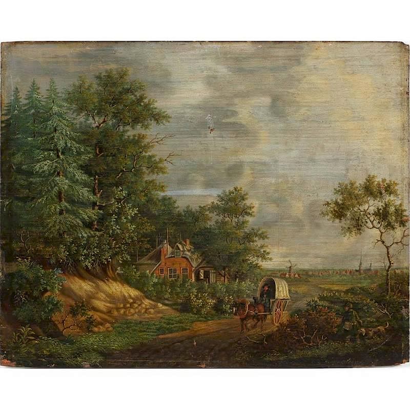 Appraisal: German School Landscape th Century oil on panel indistinctly signed