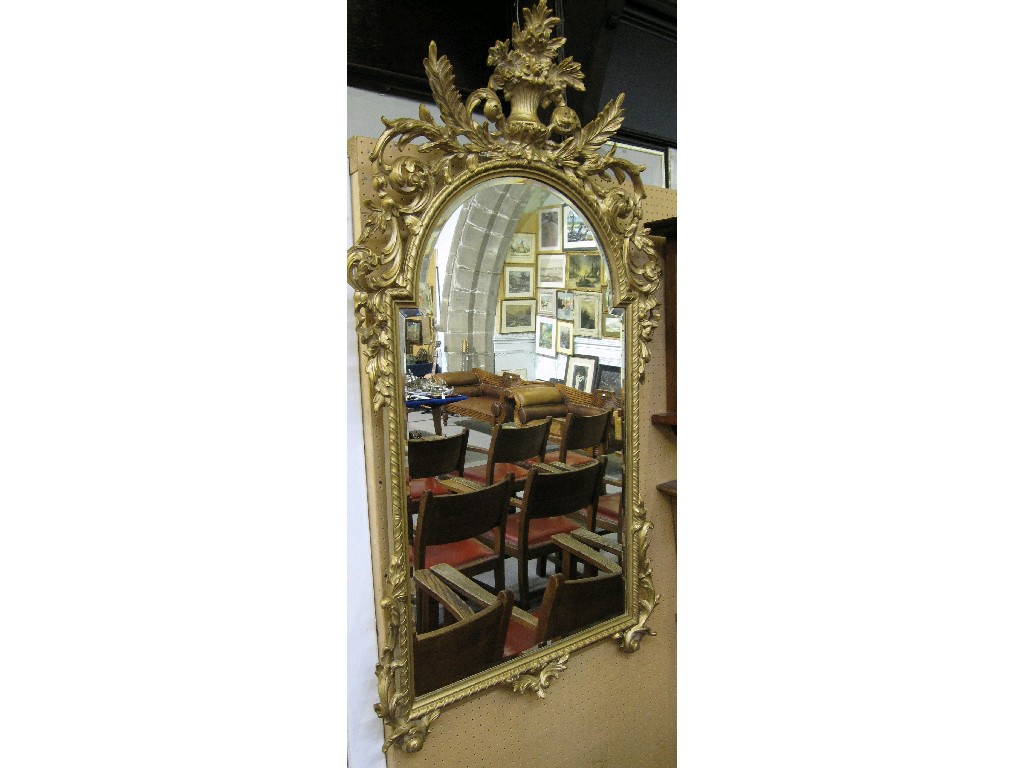 Appraisal: Gilt framed over mantle mirror with scrolling acanthus and vase