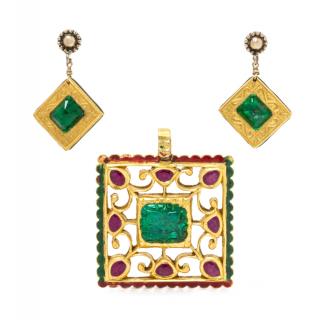 Appraisal: A Collection High Karat Gold Polychrome Enamel and Multigem Jewelry