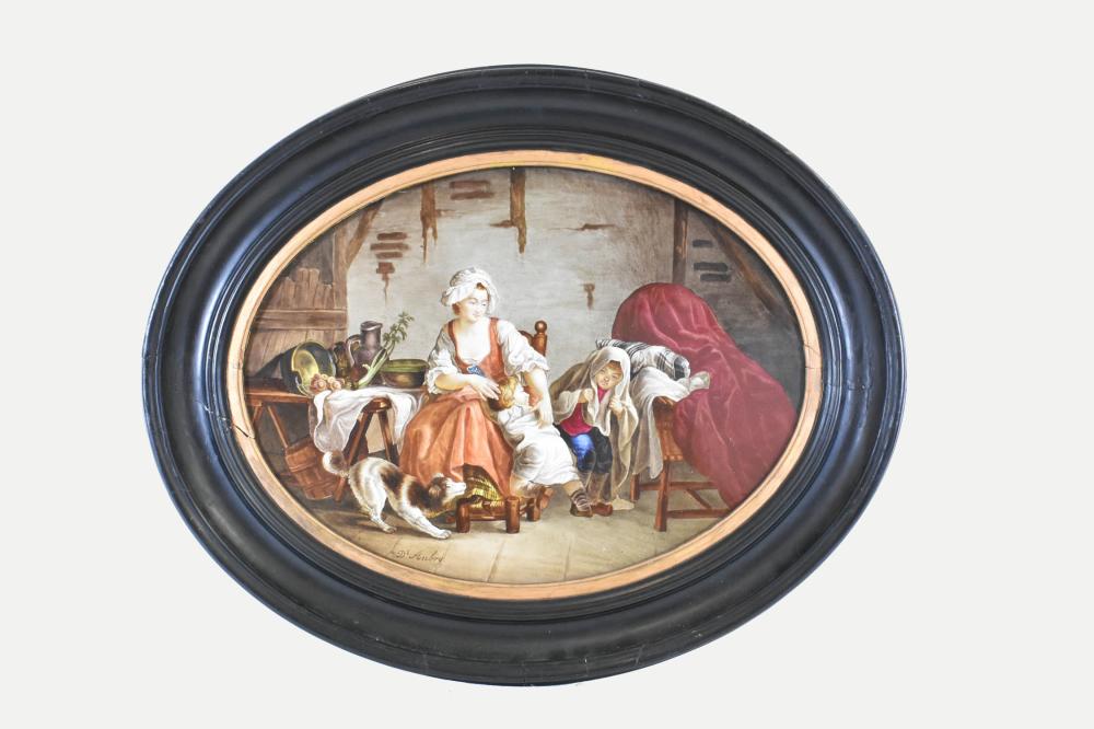 Appraisal: SEVRES PAINTED OVAL PORCELAIN PLAQUELate th Century Marked with interlaced