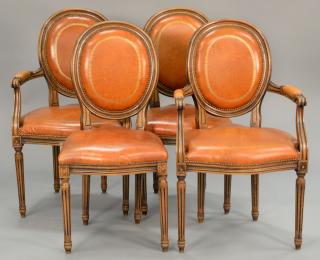 Appraisal: Set of four French style chairs with leather seats and