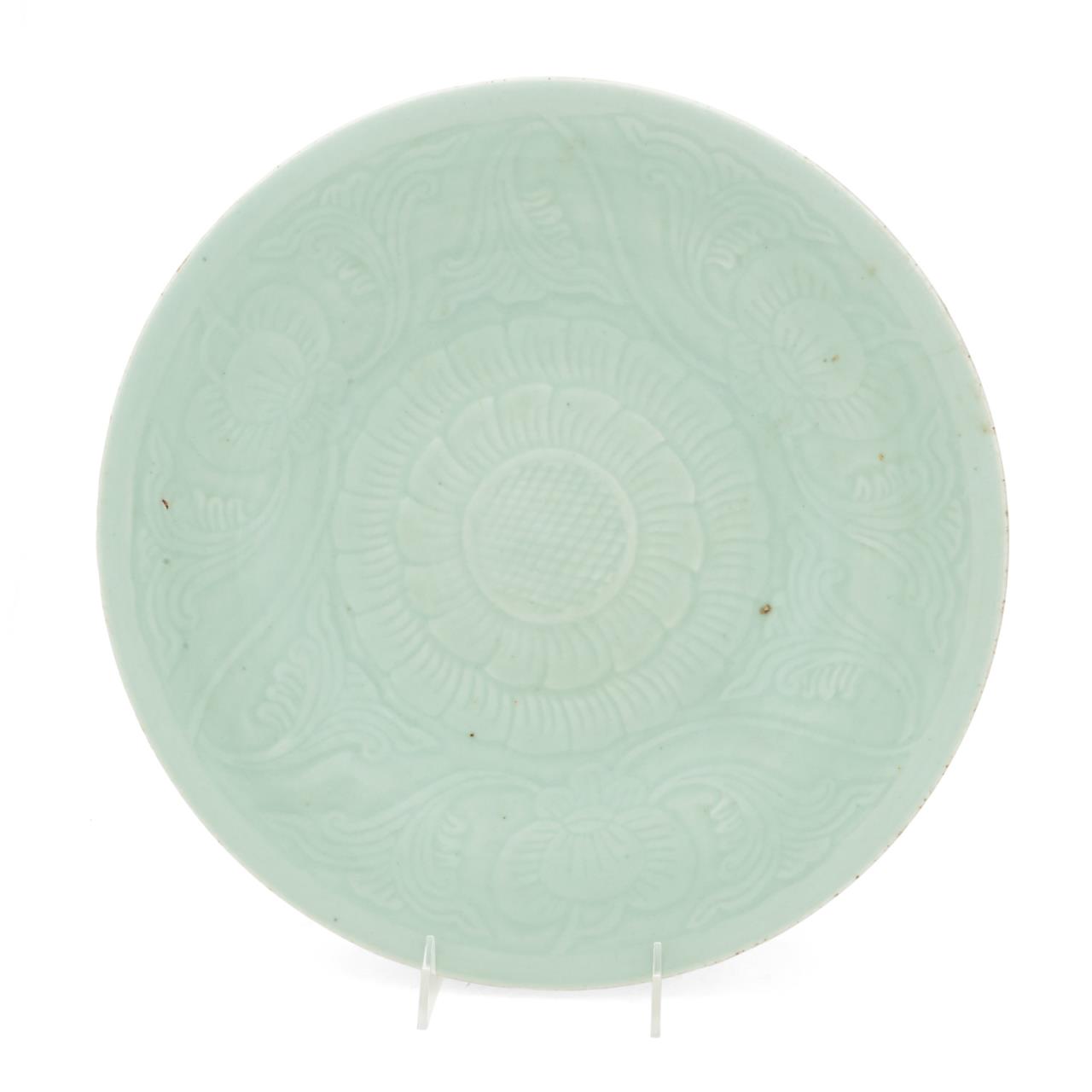 Appraisal: CHINESE FLORAL YUAN STYLE CELADON CHARGER Chinese floral Yuan style