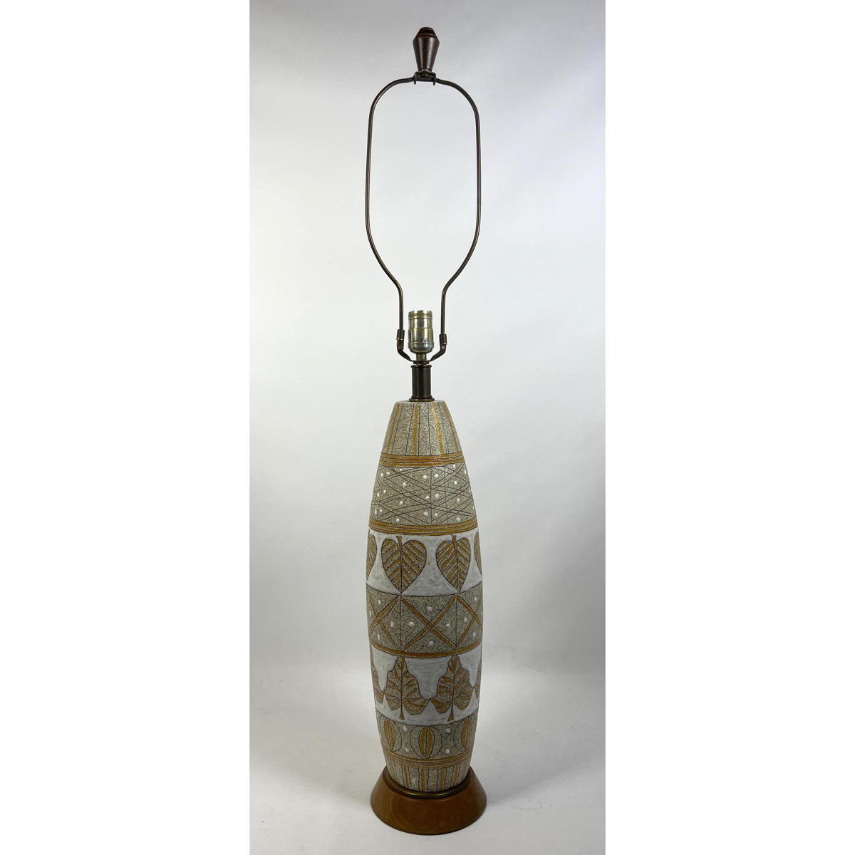 Appraisal: Italian pottery lamp Incised Leaf and Diamond Patterns with hand