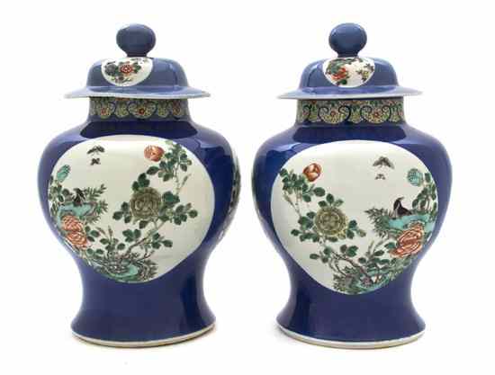 Appraisal: A Pair of Chinese Famille Verte Decorated Lidded Ginger Jars