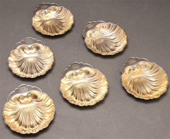 Appraisal: Set of six American silver bone dishes Gorham Durgin scallop