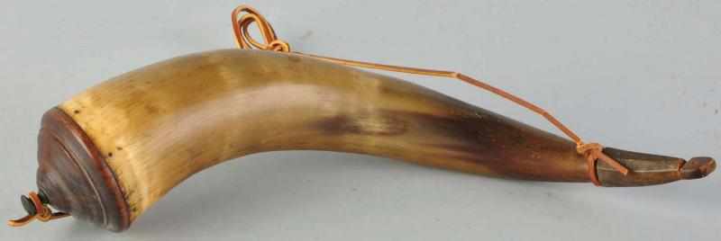 Appraisal: Large Powder Horn with Wooden Tip Description Nice clean horn